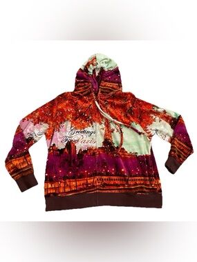 FRENCH POSTCARDS Beaded Velvet HOODIE Jacket With PARIS Print Size 1X